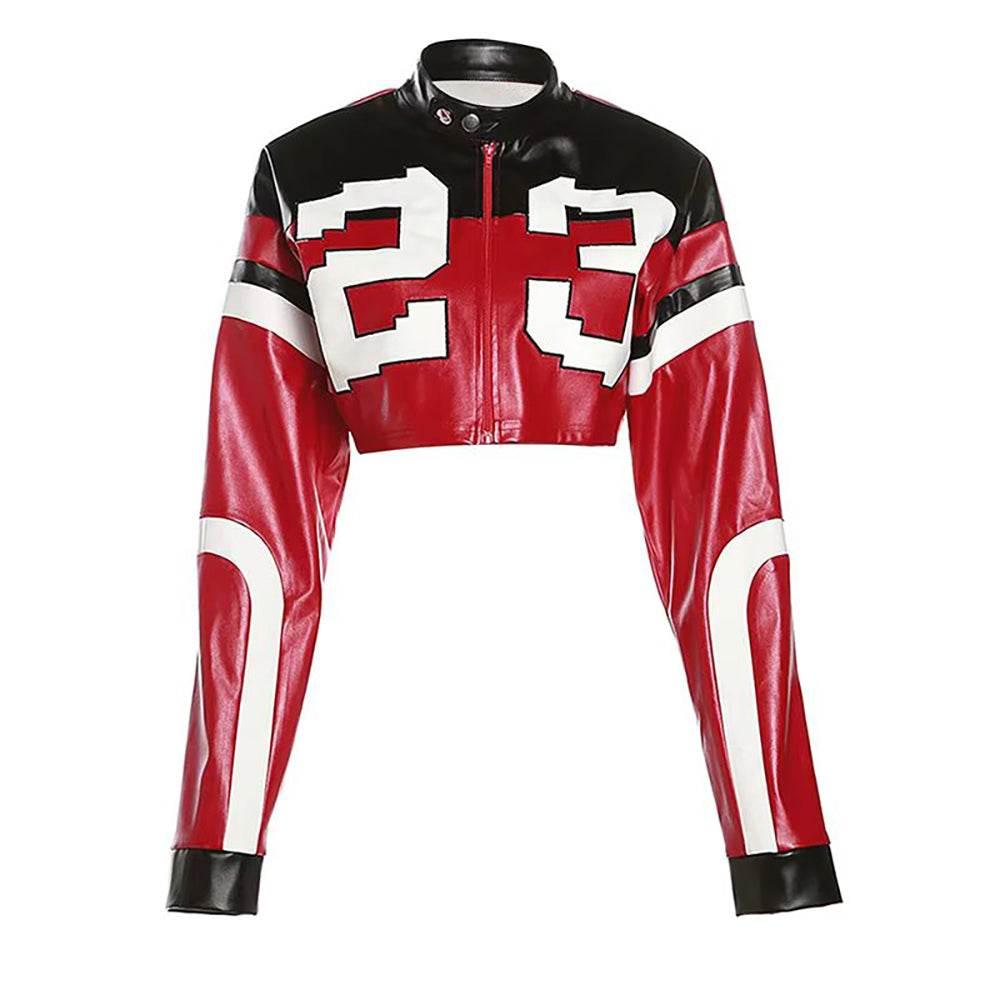 Womens Red Copped Leather Jacket