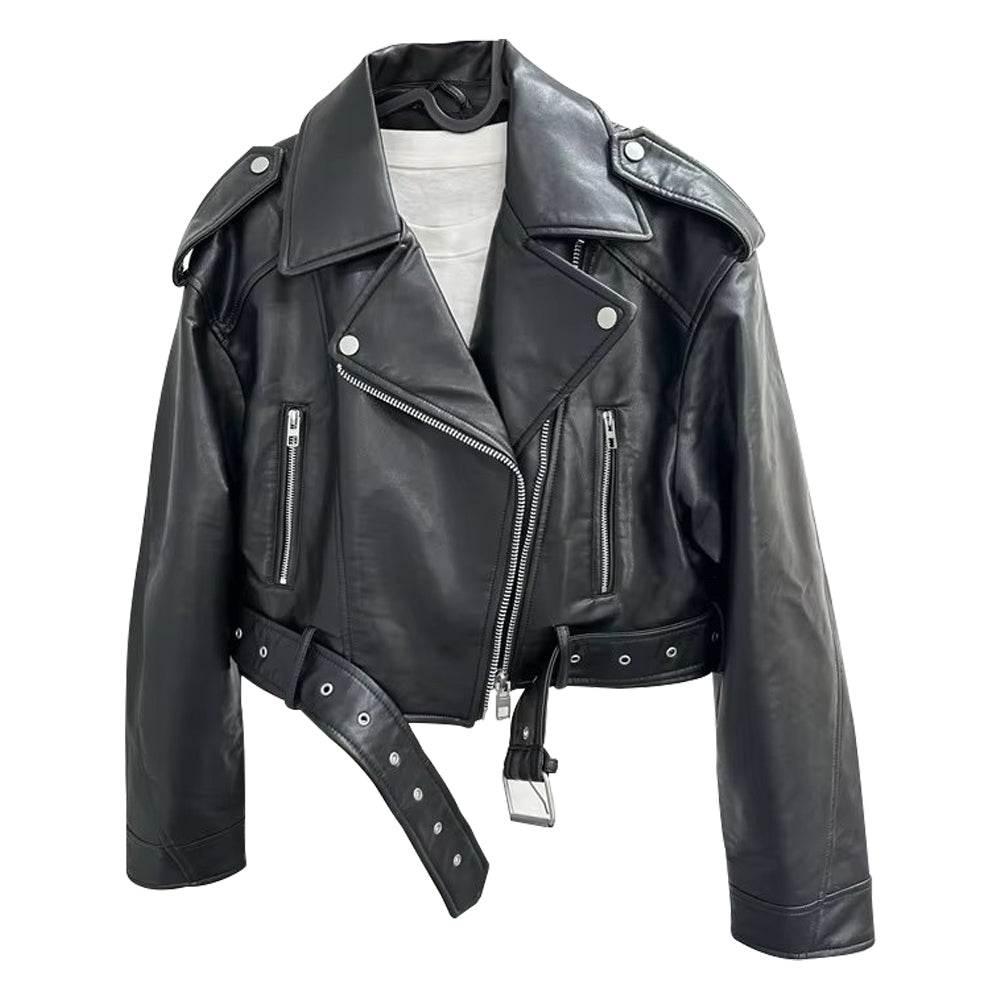 Women Black Vintage Lambskin Leather Moto Jacket