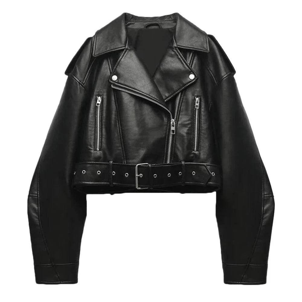 Women Asymmetrical Leather Motorcycle Jacket Black
