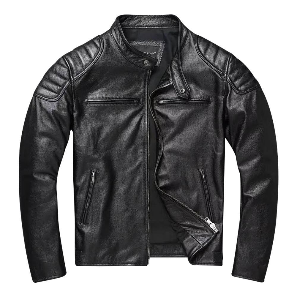 Men's Black Cafe Racer Motorcycle Leather Jacket