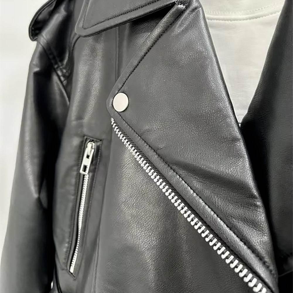 Women Black Vintage Lambskin Leather Moto Jacket