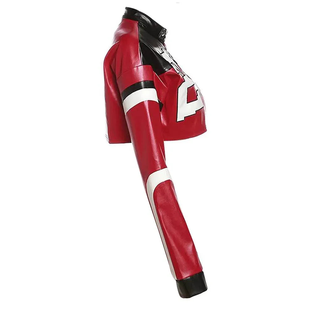 Womens Red Copped Leather Jacket