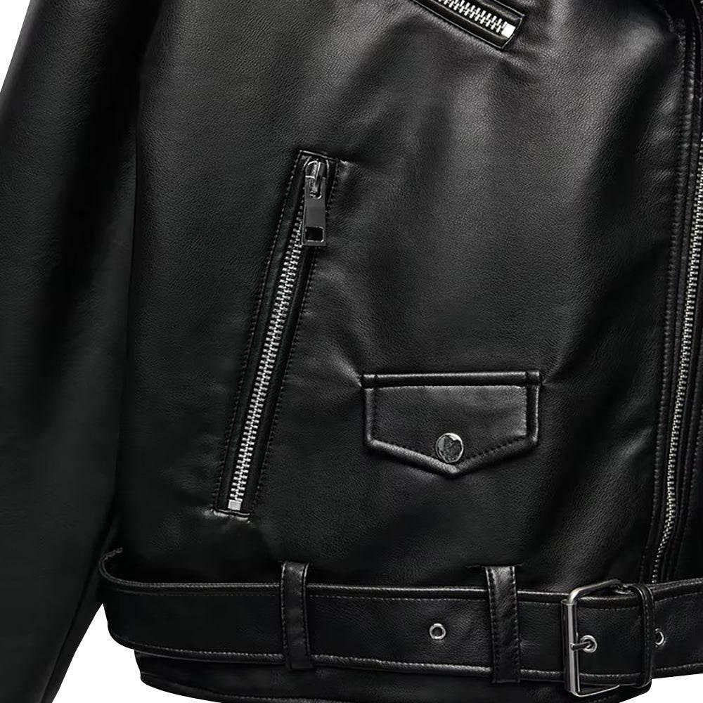Womens Oversized Asymmetrical Black Leather Biker Jacket
