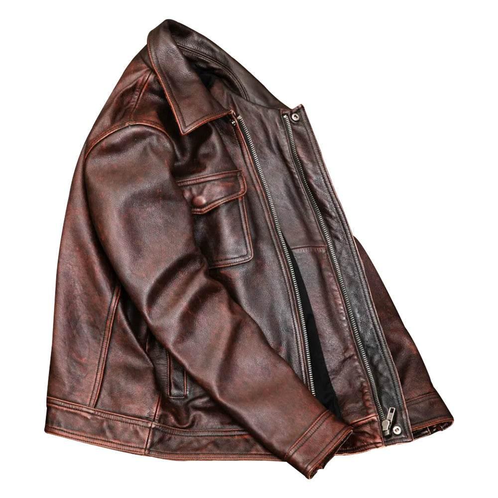 Mens Vintage Brown Distressed Leather Jacket
