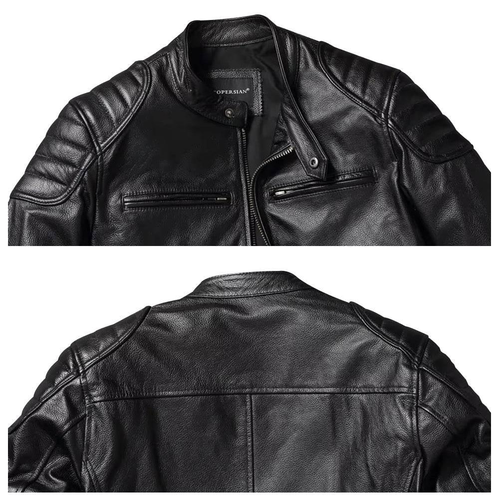Men's Black Cafe Racer Motorcycle Leather Jacket