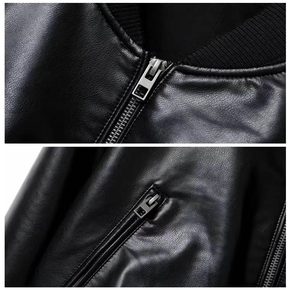 Womens Black Real Leather Bomber Jacket Stand Collar