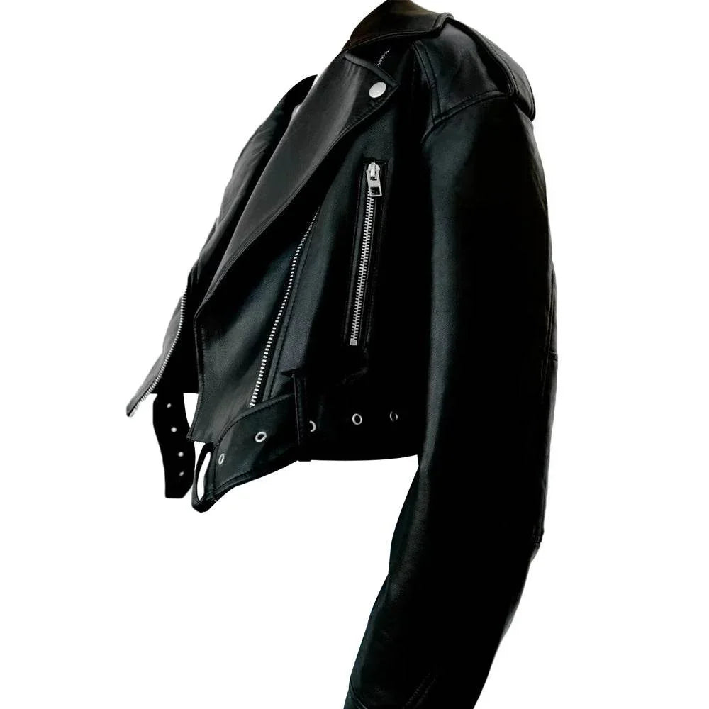 Women Asymmetrical Leather Motorcycle Jacket Black