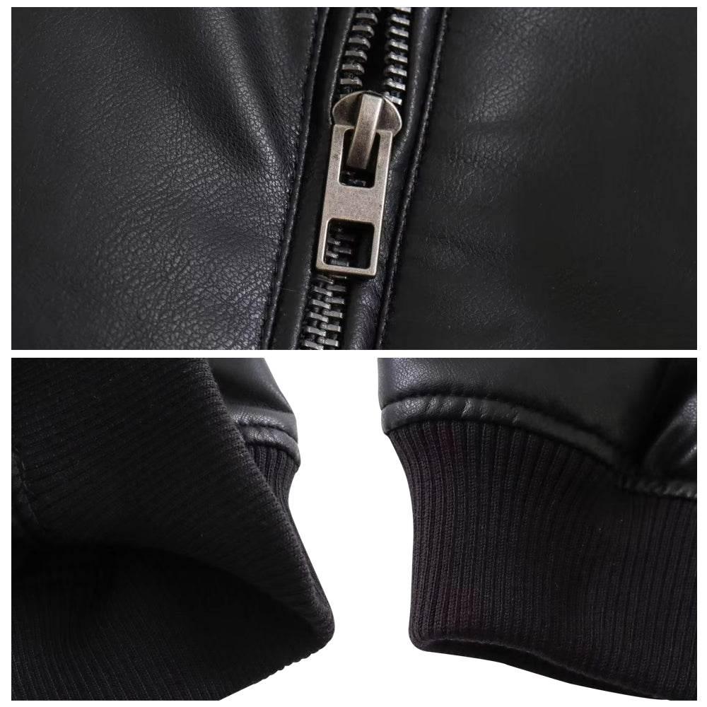 Womens Black Leather Cropped Bomber Jacket