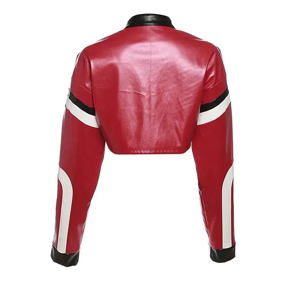 Womens Red Copped Leather Jacket