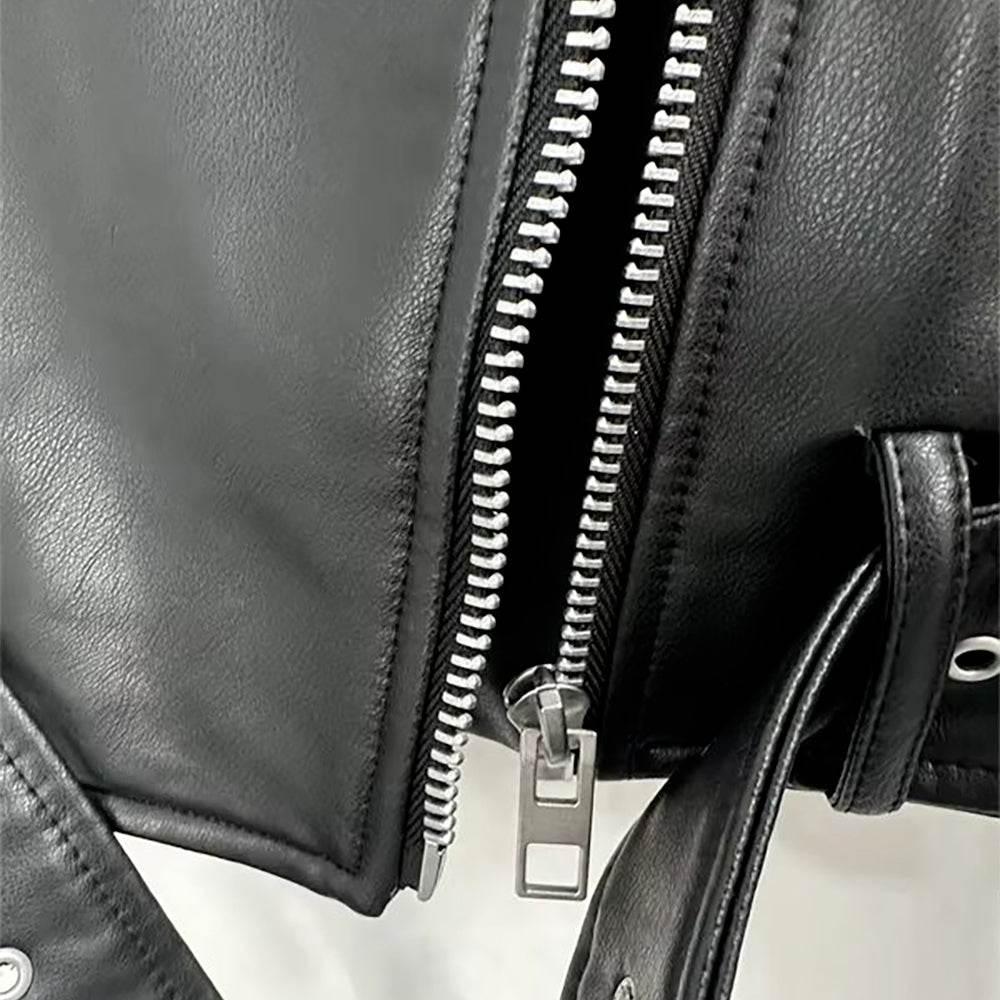 Women Black Vintage Lambskin Leather Moto Jacket