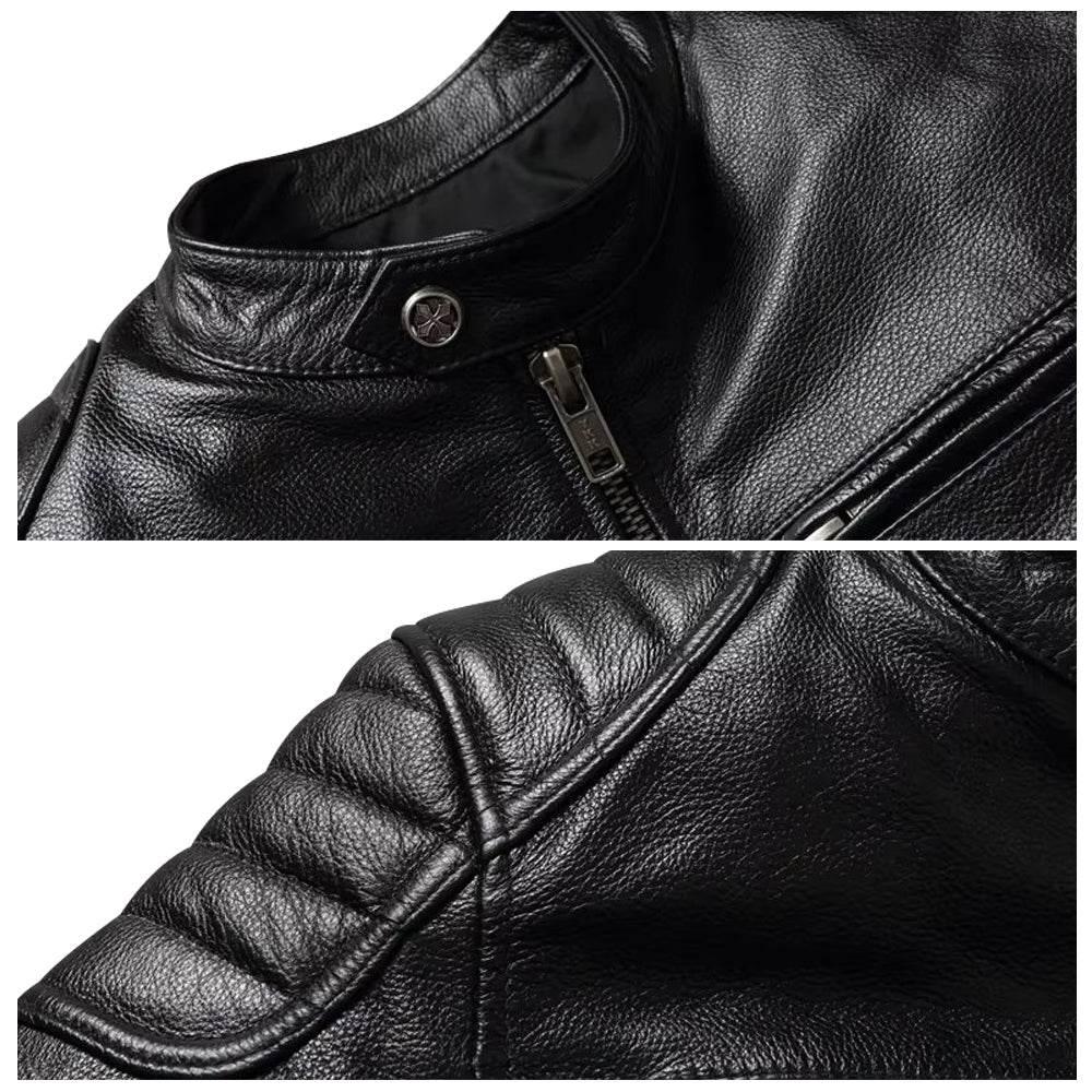 Men's Black Cafe Racer Motorcycle Leather Jacket