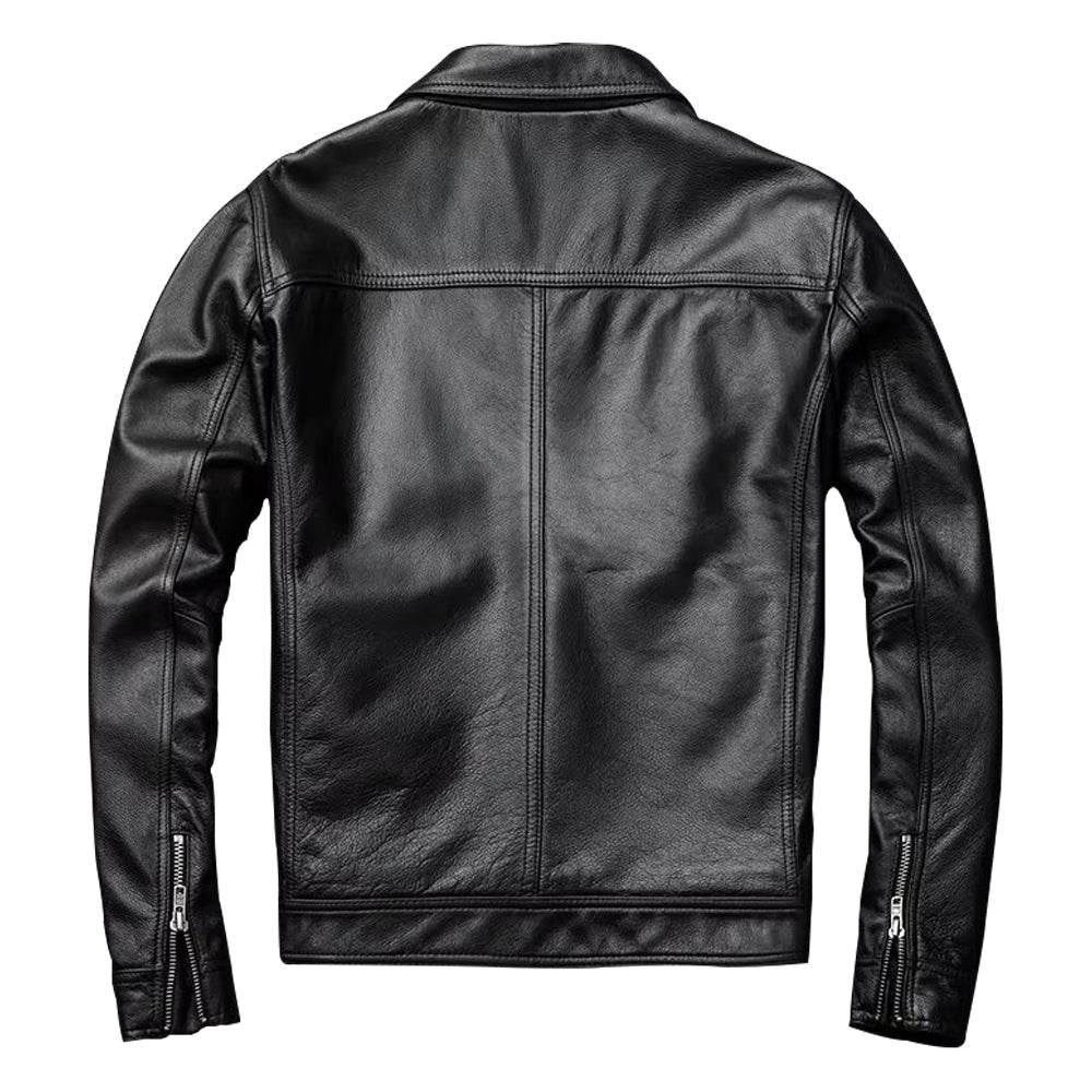 Black Leather Trucker Jacket For Men