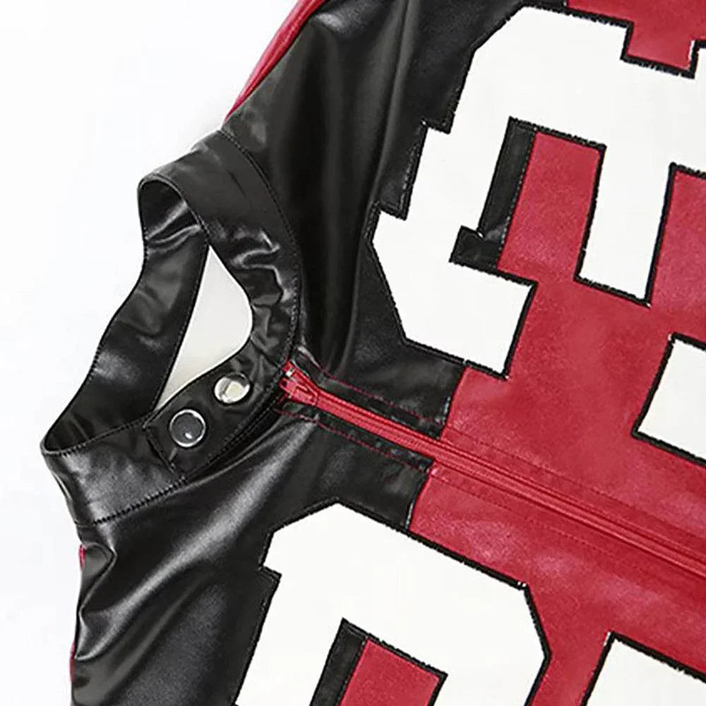 Womens Red Copped Leather Jacket