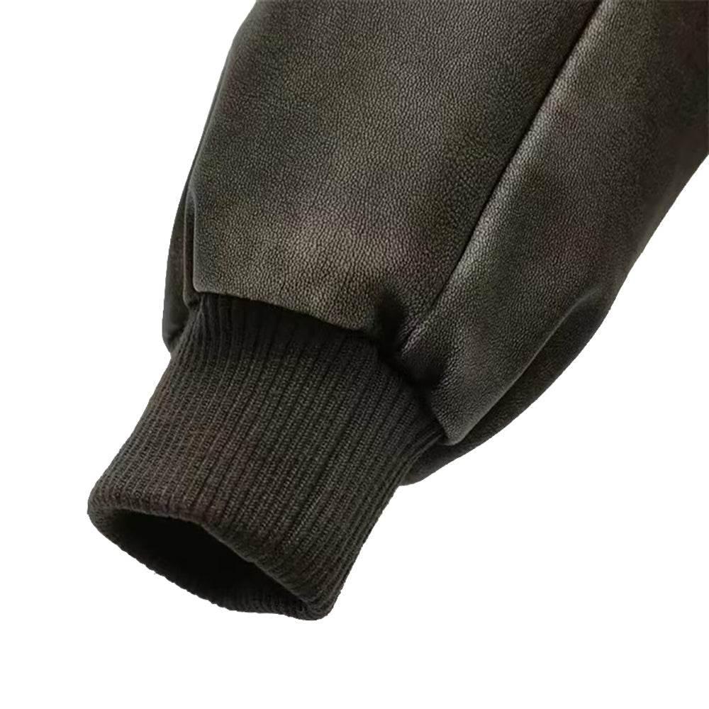 Womens Lambskin Leather Bomber Jacket Stand Collar