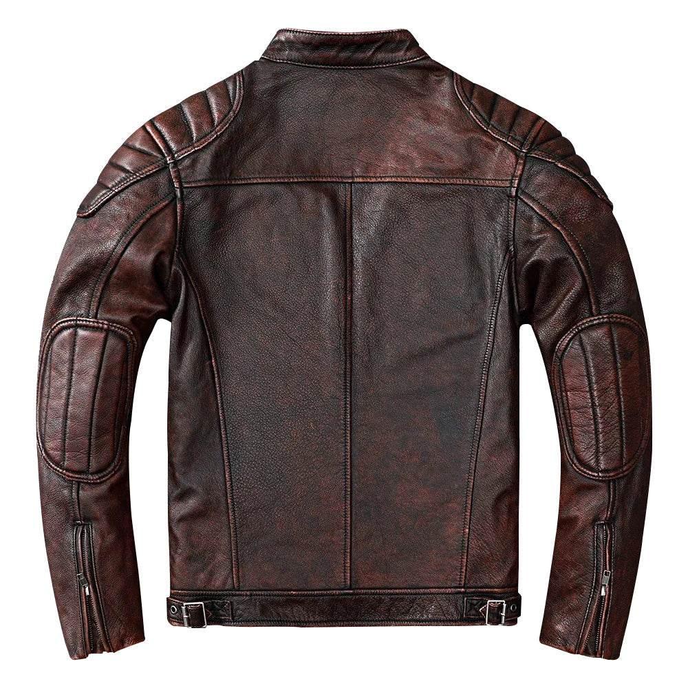 Vintage Red Brown Leather Cafe Racer Jacket For Men