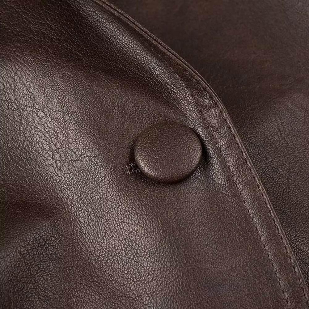 Womens Brown One Button Belted Leather Jacket