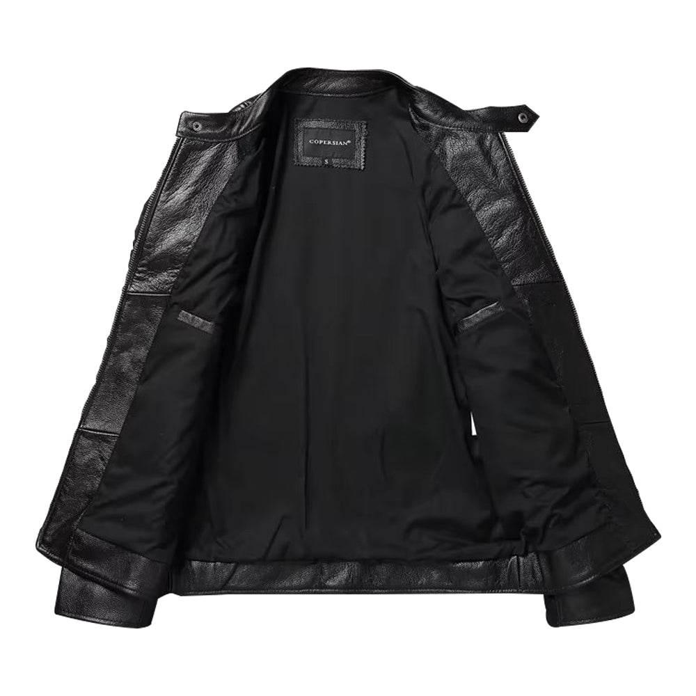 Men's Black Cafe Racer Motorcycle Leather Jacket
