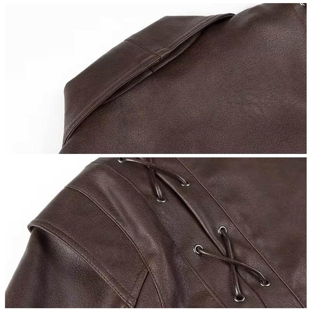 Womens Brown One Button Belted Leather Jacket