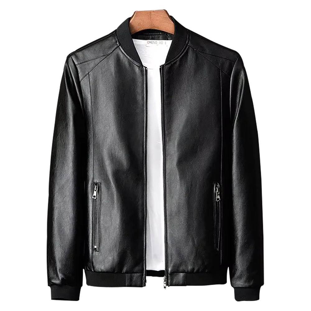Black Leather Bomber Jacket For Men