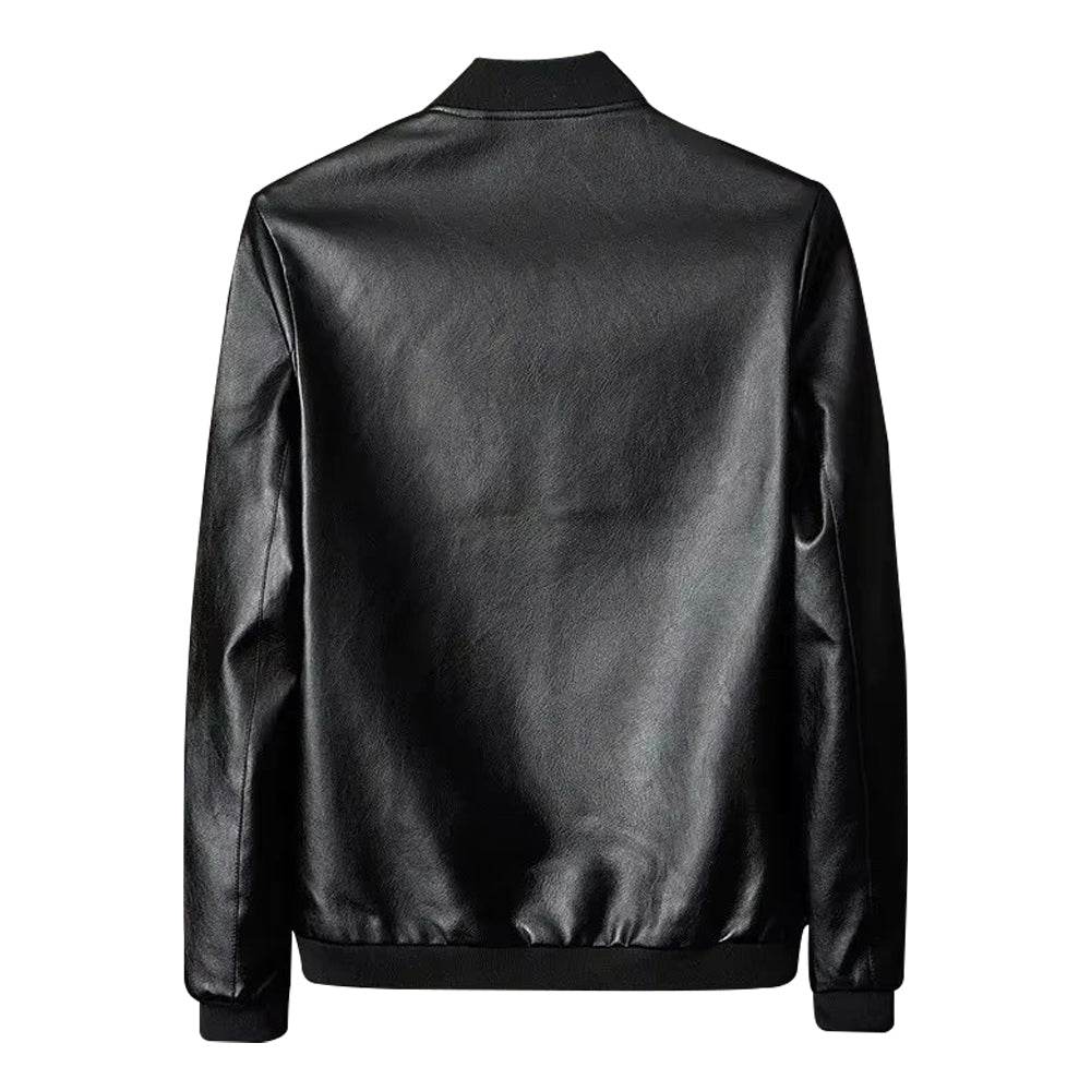 Black Leather Bomber Jacket For Men