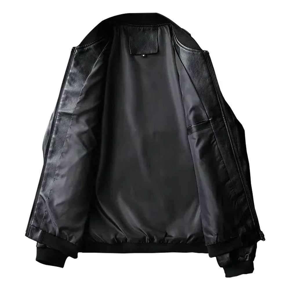 Black Leather Bomber Jacket For Men