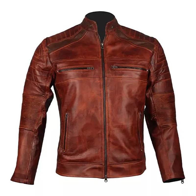 Mens Brown Cafe Racer Leather Jacket