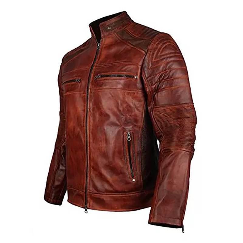 Mens Brown Cafe Racer Leather Jacket
