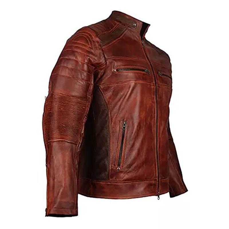 Mens Brown Cafe Racer Leather Jacket