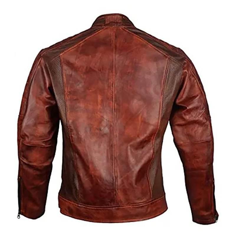 Mens Brown Cafe Racer Leather Jacket
