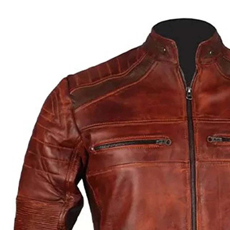 Mens Brown Cafe Racer Leather Jacket