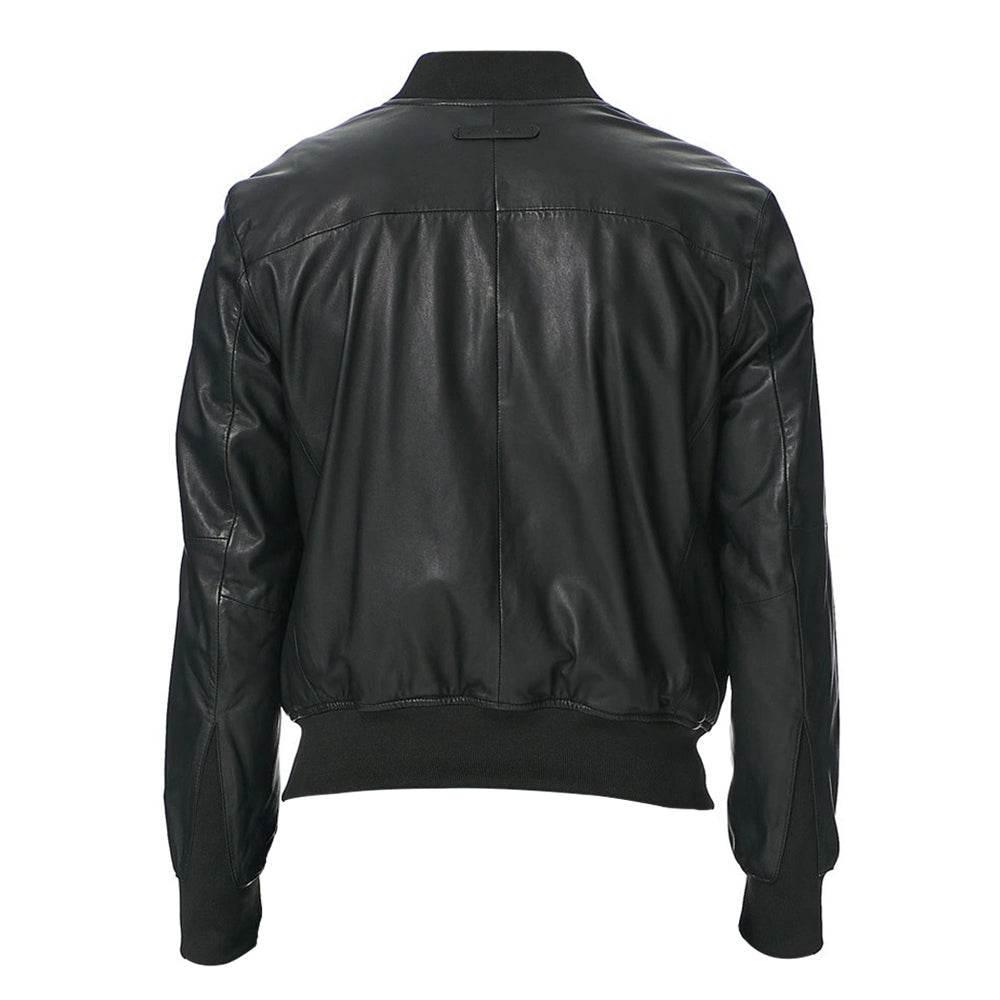 Mens Black Real Leather Bomber Jacket