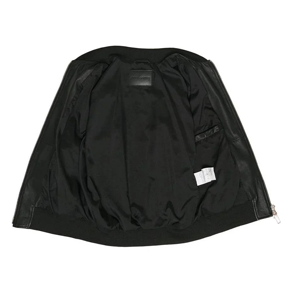 Mens Black Real Leather Bomber Jacket