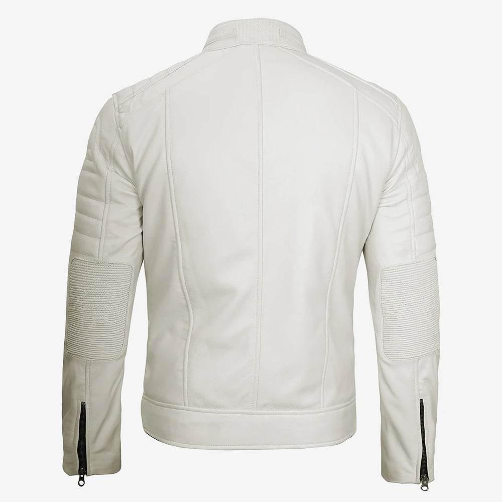 Mens White Cafe Racer Leather Jacket, Clean Cut Classic