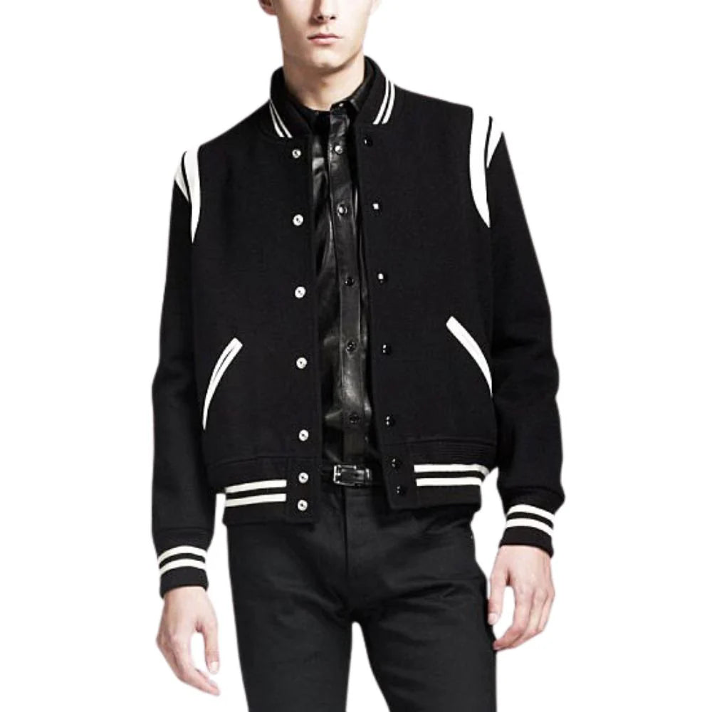 Men's Black and White Varsity Jacket