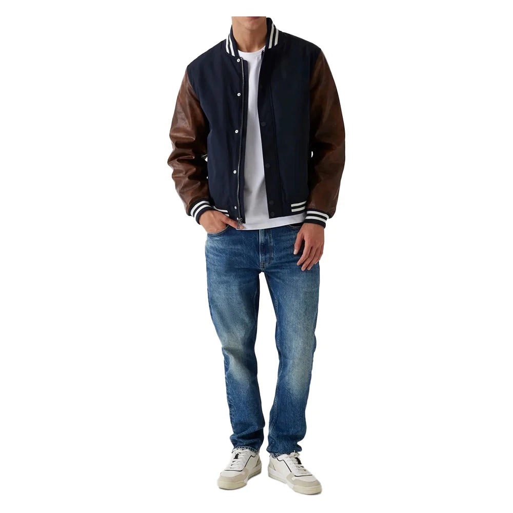 Men's Wool Blend Navy Blue Varsity Jacket