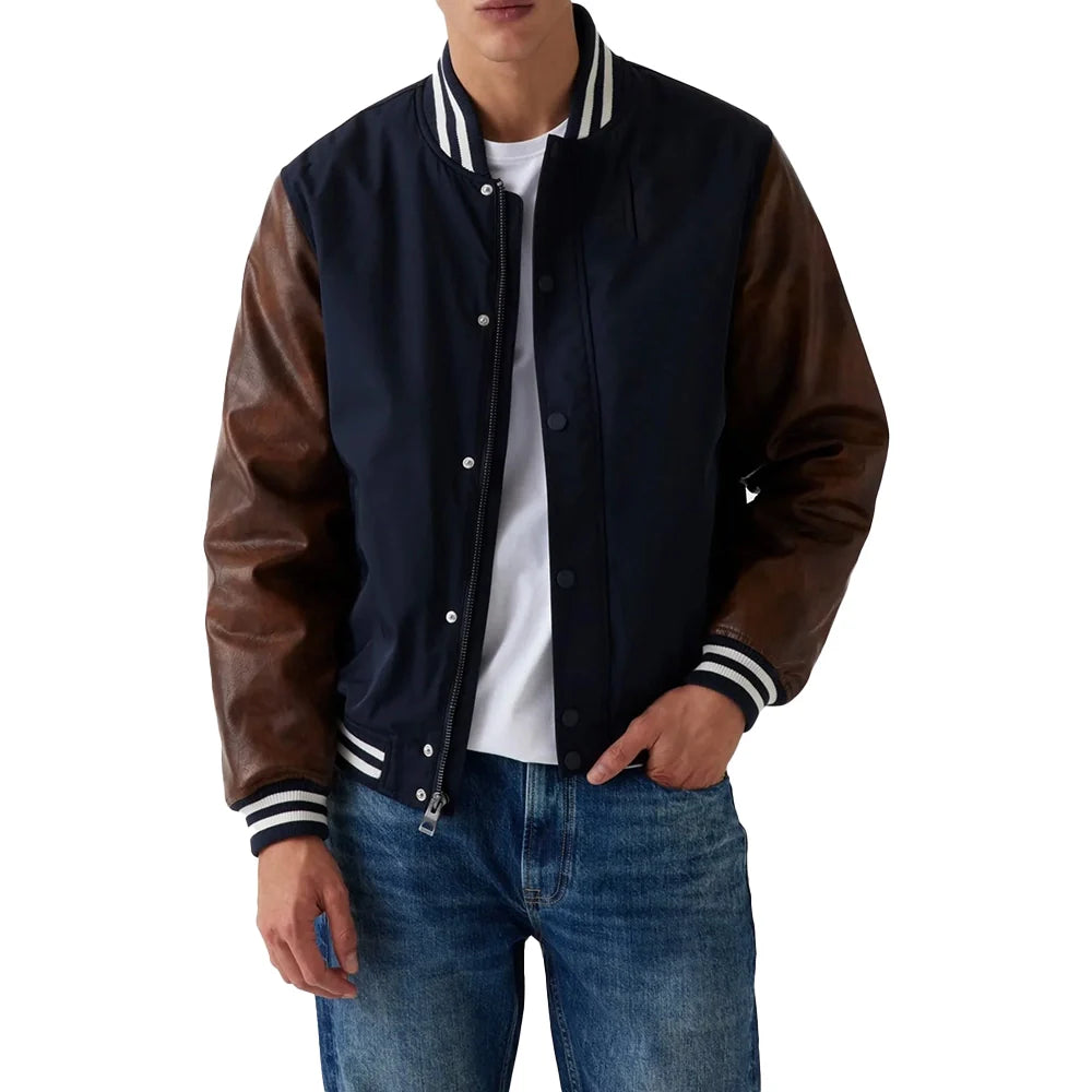 Men's Wool Blend Navy Blue Varsity Jacket