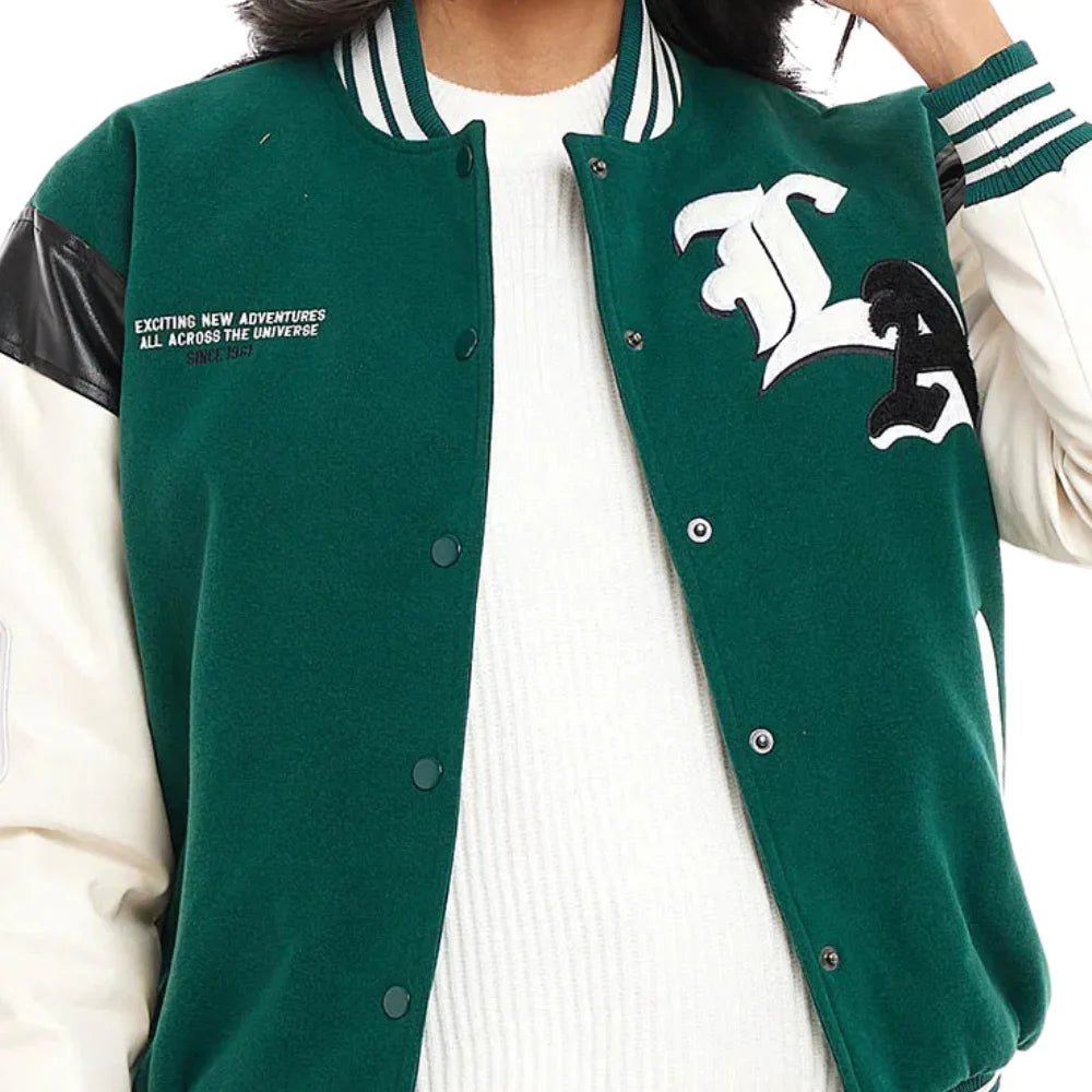 Women’s Green & White Patch Varsity Jacket