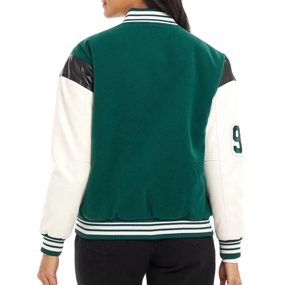 Women’s Green & White Patch Varsity Jacket